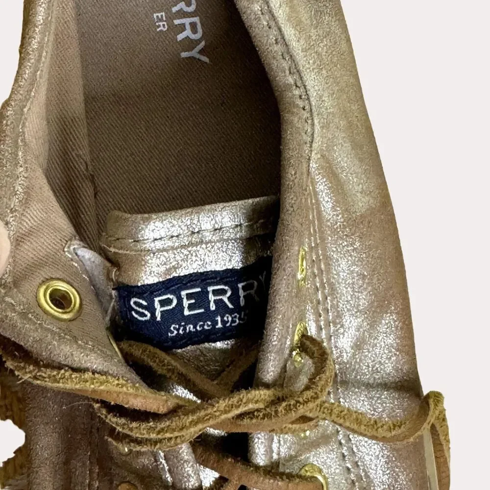 Sperry Seacoast Metallic Gold Sneakers Shoes Flats Leather Womens 7.5 bv